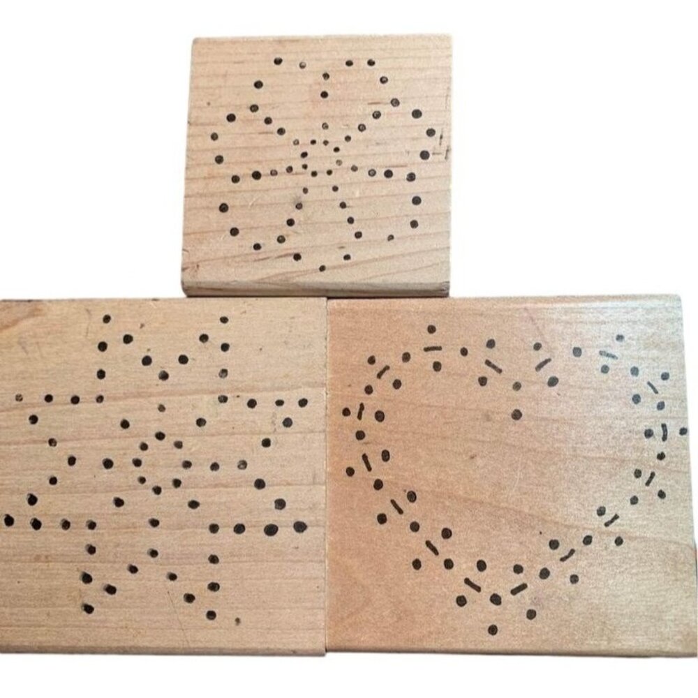Wooden Rubber Stamps Set - Heart Star & Flower Design Fun Craft Tool